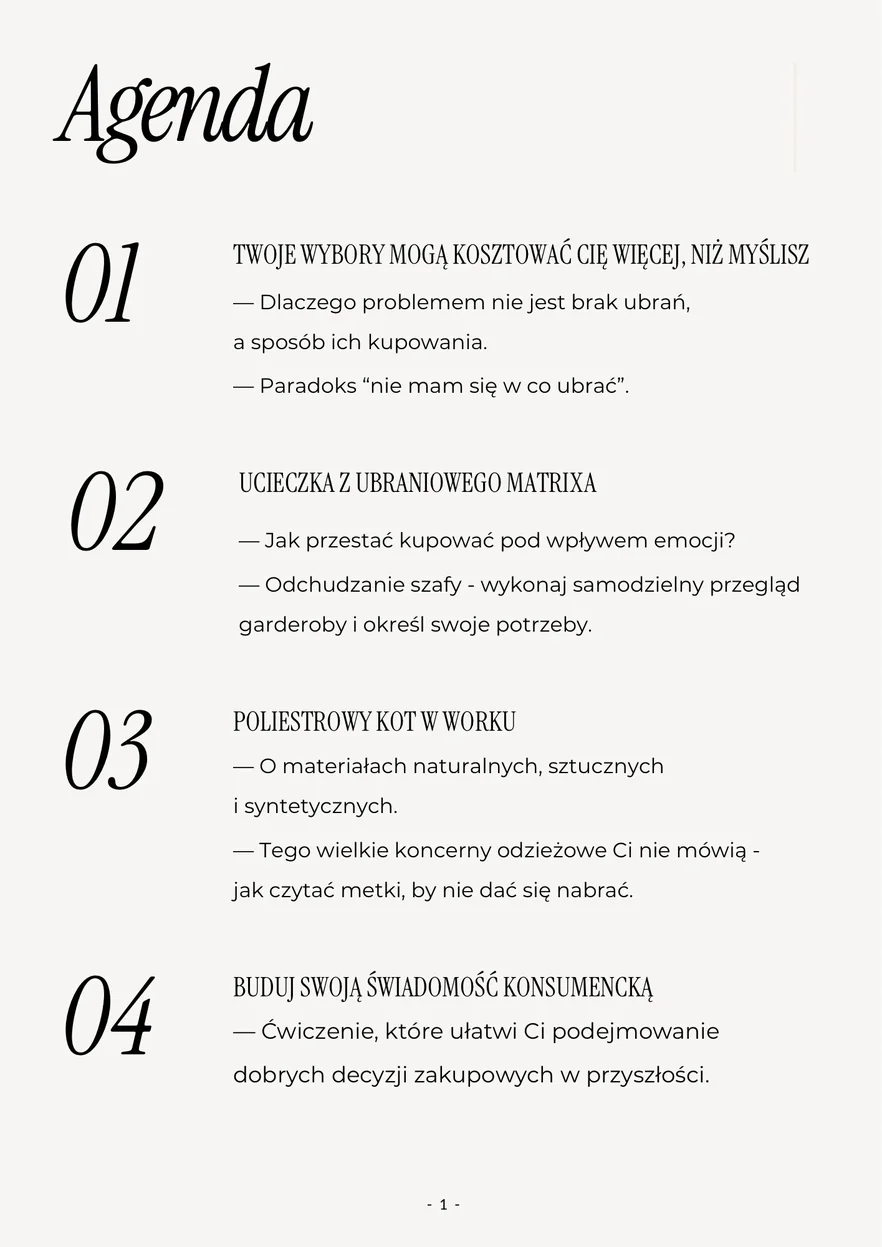 Agenda przewodnika „Błędy w garderobie, przez które tracisz pieniądze”
